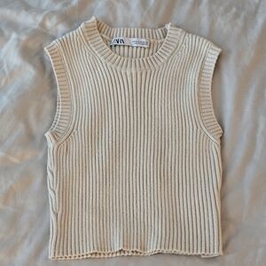 Zara Beige Ribbed Knit Tank